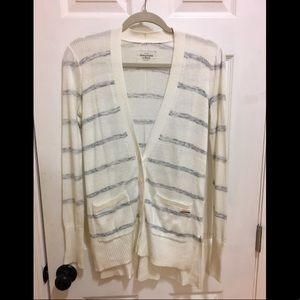 Abercrombie & Fitch Cardigan - Cream/Gray Stripe